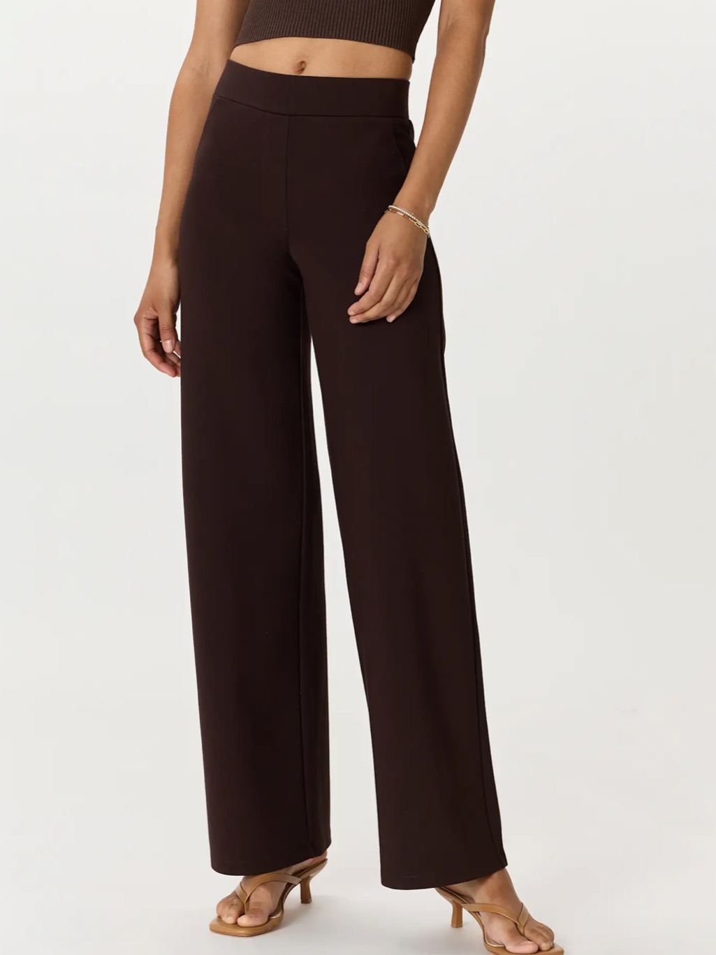 Quince Wide-Leg Ponte Pants Dark Brown